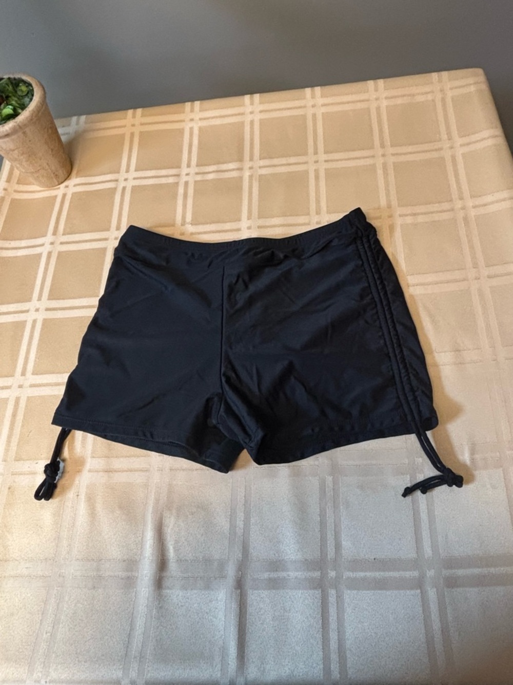 Yonique Black Swim Shorts with Side Drawstrings